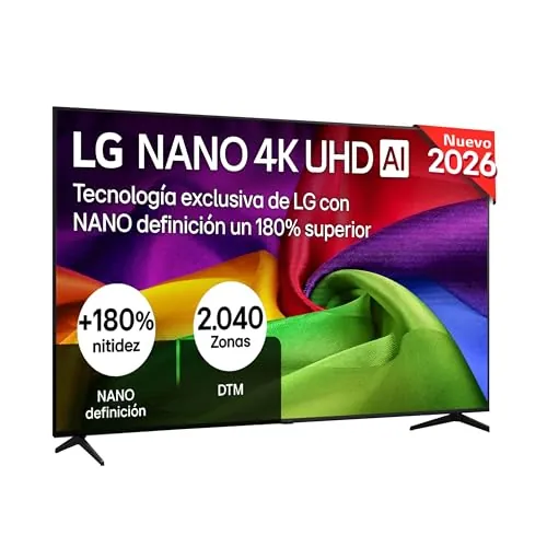 LG 75NU800B6LA - TV 75", Nano 4K UHD AI, Smart TV, WebOS 25 (Actualizable), Procesador Alpha 7 Gen9 AI, 144Hz, HDR10 y Dolby Digital Plus, Sin Reflejos al 94%, Alexa/Google Assistant, Negro