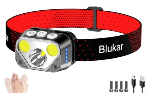 Blukar 2026 Linterna Frontal Gen 2, Superbrillante Frontal LED Recargable | 10 Modos, Spot&Flood, Atenuación Continua, Sensor de Movimiento, ImpermeableIPX5, 1400mAh Larga Duración para Running Camping