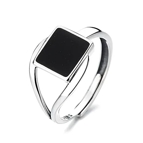 Anillo de Plata joyería Anillo de Mujer Retro Ajustable Cuadrado Irregular Anillo Abierto