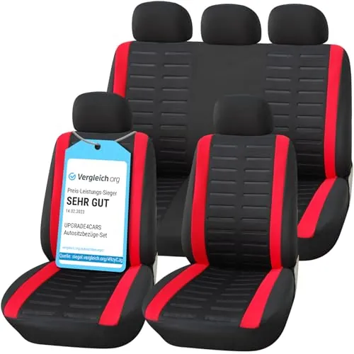 Upgrade4cars Fundas Asientos Coche Universales Negro Rojo Accesorios | Apto para la mayoría de coches | Lavable a 30 grados | fácil de cuidar & adaptable | Verano & Invierno