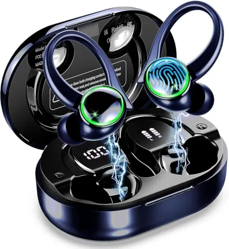 Auriculares Inalámbricos Bluetooth Deportivos 5.4, Auriculares HiFi Estéreo 50H con 4 Mic ENC y Pantalla LED, IP7 Cascos Bluetooth con Gancho para Running, Entrenar, Gimnasio, Deporte y Fitness Diario