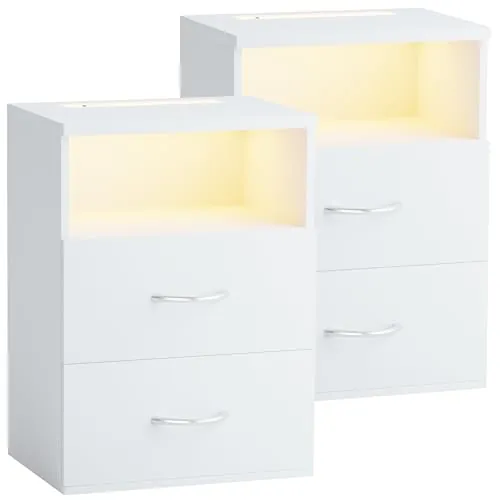 CASARIA 2X Mesitas de Noche Luz LED Blanco