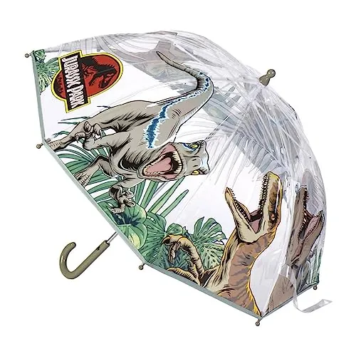 Paraguas de Burbuja de Jurassic Park - Estampado con Velociráptors - Apertura Manual - Elaborado en 100% POE con Estructura de Fibra de Vidrio - Producto Original Diseñado en España