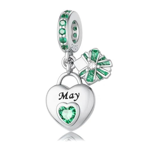 HappyStar piedra de nacimiento en forma de corazón de plata 925 Abalorios para Colgante pulseras, Compatible Pandora Pulseras Europeos Pulseras mujeres Original Piedra Natal Encantos