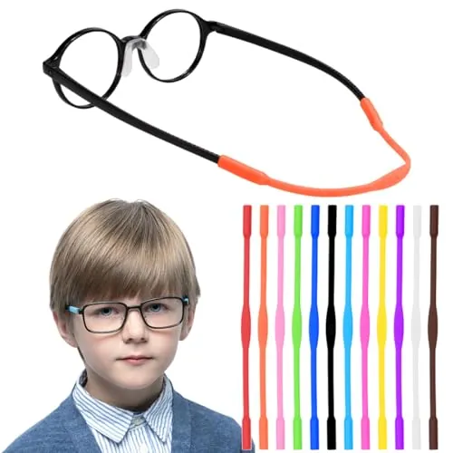 WKRTDY 12 Piezas Correas de Silicona Antideslizante para Gafas ，Retenedores de Banda Elástica para Gafas Deportivas de Niños Pequeños,Gafas de Neopreno con cordón Correa de retención(12 Colores
