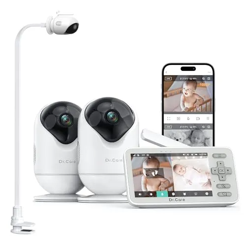 Dr.Care Camara Vigilancia Bebe WiFi 1080p, 2 cámaras, 4", 1 Pinza & 3000mAh