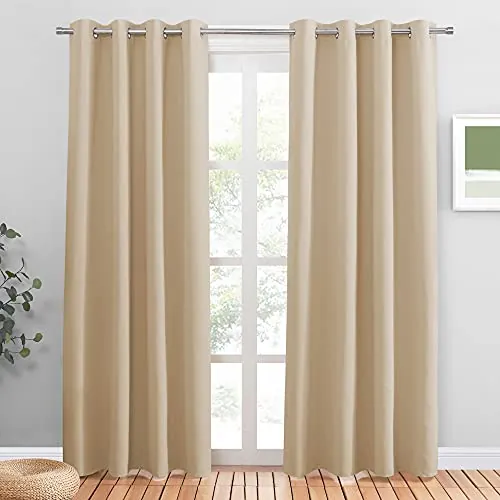 PONY DANCE Cortinas Salon Modernas, Termicas Aislantes Frio y Calor, Opacas con Ojales, Blackout Curtains de Dormitorio, 2 Piezas, 140x200 CM, Beige Oscuro