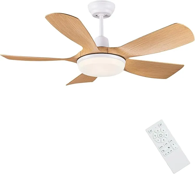 Newday 106cm Ventilador de Techo Color de Madera con luz Dimmer y Mando a Distancia Silencioso, Motor DC, 5 Aspas, Función de Memoria para Salon Dormitorio