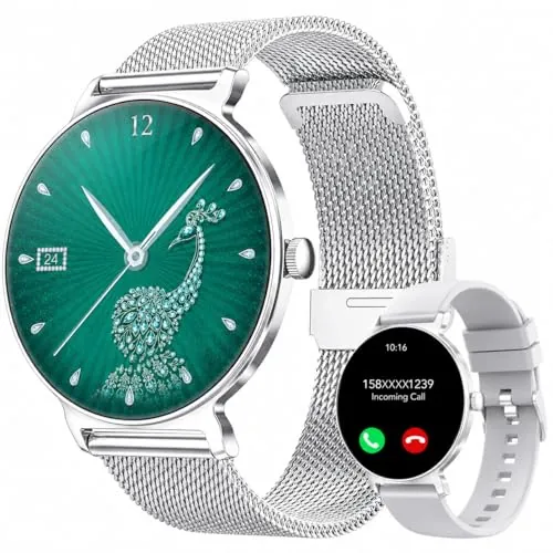 taopodo Reloj Inteligente Mujer, 1.27" Smartwatch Mujer con Llamadas, Monitor de Sueño, Función Femenina, 120+ Modos Deportivos, Podómetro, 24H Pulsómetro, SpO2, IP68, para Android/iPhone, Silvery
