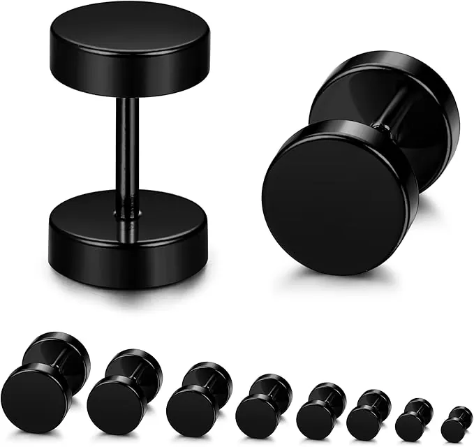 YADOCA 8 Pares Stud Pendientes en Negro para Hombres Mujeres - Acero Inoxidable Hipoalergénico, Orejas Tapones Tornillo Studs Set 3mm-10mm