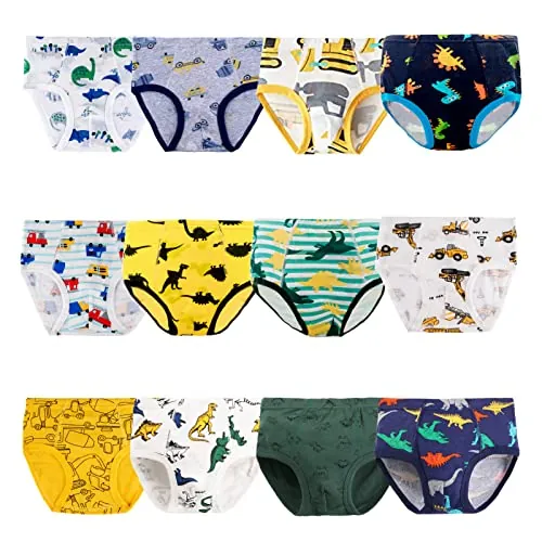 JackLoveBriefs Calzoncillos Slips niño Dinosaurios Algodón Slips niños 3-4 años(Pack de 12,Multicolor，Talla：110)