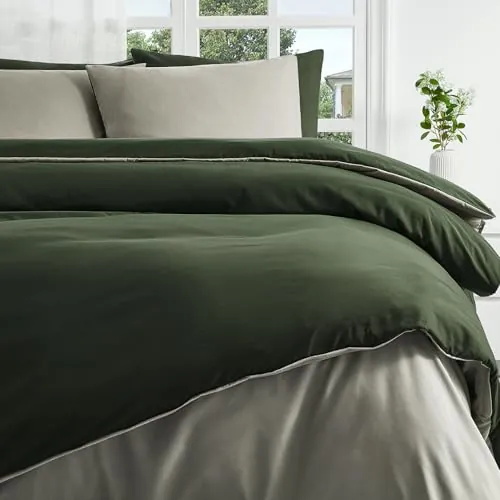 Duvetnova Funda Nórdica Cama 180 Verde Oliva/Beige,Súper Suave Diseño Doble Cara A/B con Cremallera, Certificación Oeko-Tex 1 Funda de Edredón 240x220 + 2 Fundas de Almohada 80x80 cm