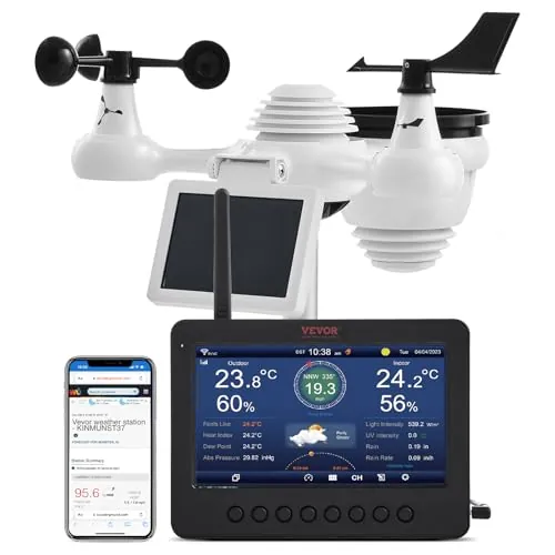 VEVOR Estación Meteorológica Inalámbrica 7 en 1 con Wi-Fi, 7" Pantalla a color TFT, Sensor Exterior de Energía Solar, Monitoreo de Temperatura, Humedad, Velocidad/Dirección del viento, Precipitación