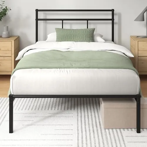 Zinus Elias Somier 90 x 190 - Altura 30 cm - Base Cama Individual en Acero con Cabecero - Láminas de Metal - Montaje Fácil- Espacio de Almacenamiento - Negro