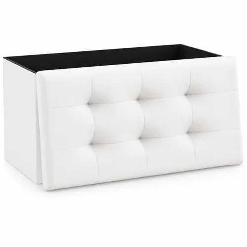 T-LOVENDO.ES Puff o Banco de almacenaje Plegable | Taburete Reposapiés Otomana | Baúl de Almacenamiento para Cama, Dormitorio, salón, Comedor o Recibidor | 38x76x38cm | Soporta 300kg.