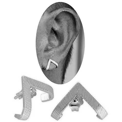 Pendientes Huggie Triangulares Martillados para Hombre, Plata de Ley 925, Diseño Masculino Atrevido, Hipoalergénico - Hechos a mano por Emmanuela