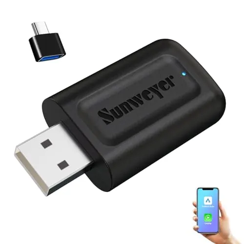sunweyer neuester Adaptador Inalámbrico CarPlay & Android Auto 2 IN 1 Dongle,Auto-Conexión,Puerto USB-A, unterstützt Online-Updates, Kabel zu Wireless Adapter (Regular)