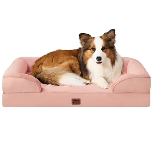 EHEYCIGA Cama Perro Grande 104x68x16cm, Colchon Perro Grandes Impermeable Lavable con Espuma Viscoelástica, Sofá Perro Desmontable, Rosa Grisáceo