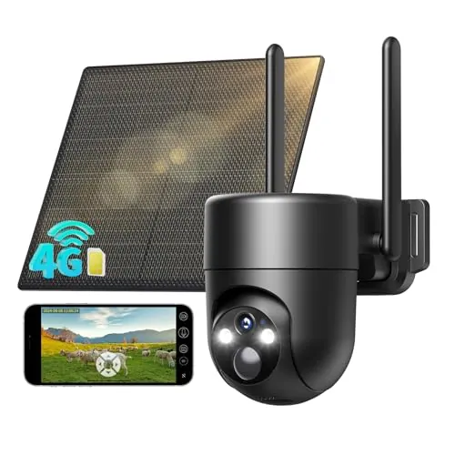 SEHMUA 4G LTE Cámara de Vigilancia Exterior con Panel Solar,2K PTZ 355°/90°