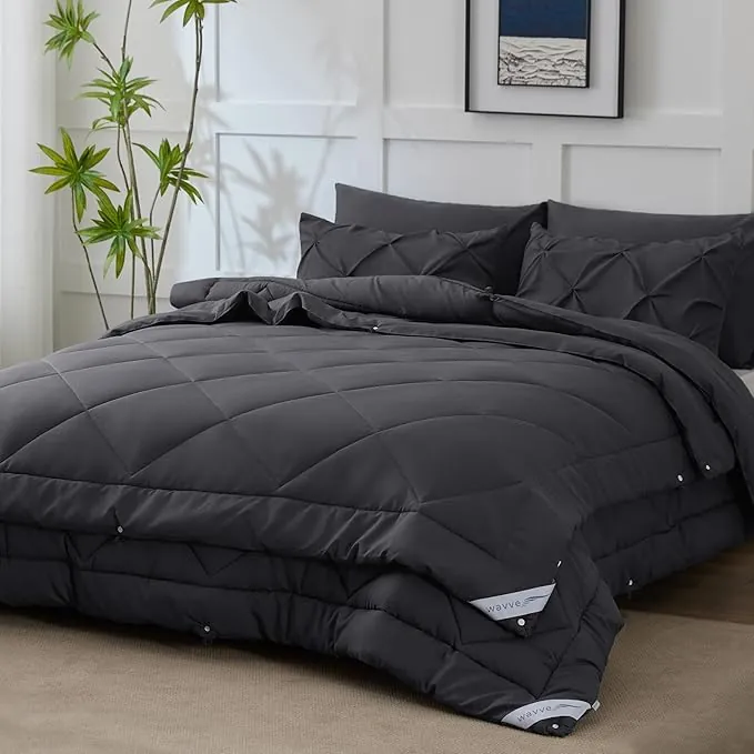 WAVVE Edredón Relleno Nórdico 240x260 cm para Cama 160 180, Juego de 2 Piezas Verano 150gr/m² + 4 Estaciones 300gr/m² = Invierno 450gr/m² Fibra, Gris