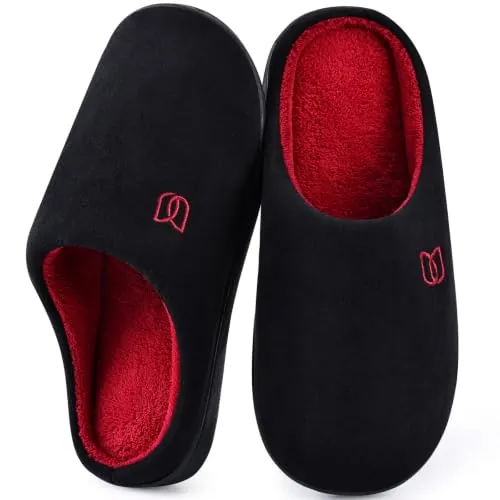 WateLves Zapatillas Hombre Mujer Invierno CáLido Zapatos Memory Foam Casa Antideslizante Pantuflas (Negro rojo, 46/47 EU)