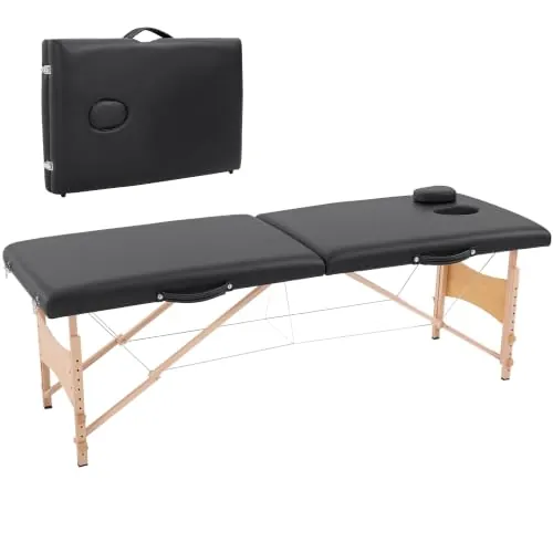 HOMCOM Camilla Masaje Plegable Portátil Madera 186x60x61-87 cm Negro
