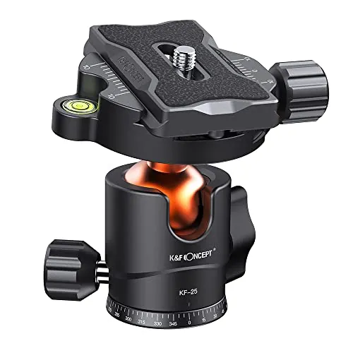K&F CONCEPT BH-25 Cabeza de Bola de Trípode para Cámara con Placa de Liberación Rápida de 1/4'' y Nivel de Burbuja, Capacidad de Carga de 8 KG para Trípode, Monopié, Cámara