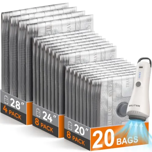 20 Bolsas Vacio Ropa con Bomba de Vacío Eléctrica Inalámbrica