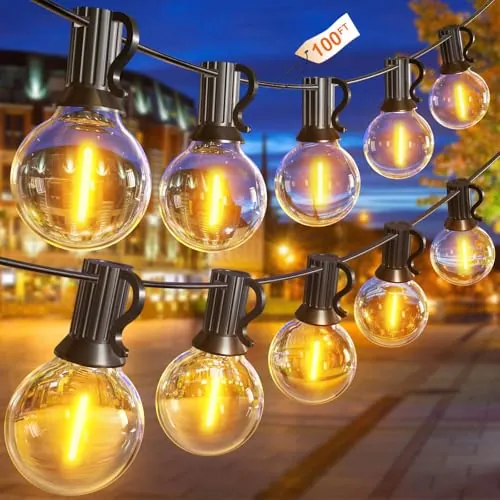GLUROO Guirnaldas Luminosas Exterior 30M, Cadena de Luces Exterior con 52 G40 Bombillas de Plástico Inastillable, Impermeable Guirnaldas Luces LED para de Jardines Patios Bares