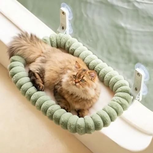 EDAGNY Hamaca de Cama para Gatos de Interior, Plegable, Funda Reversible, Felpa, Resistente hasta 18 kg (Verde, M)