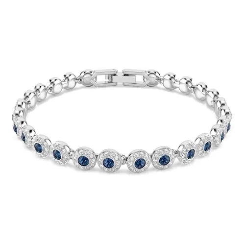 Swarovski Pulsera Una Angelic, con Hilera de Cristales Azules en Talla Redonda y Pavé Transparente, Colección Una Angelic, Baño en Rodio, Azul