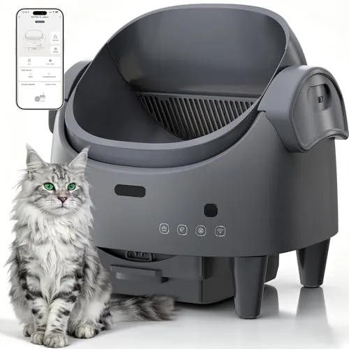 Garvee Arenero para Gatos Autolimpiable Grande 13L con Diseño Abierto y Seguridad Sensores - Control por App y Modo Automático para Hogares con Múltiples Gatos - Gris Frío