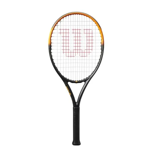 Raqueta de Tenis Wilson Burn Spin Jr 26, Diseño Ligero con Efecto Mejorado, Diseño Duradero, Acabado Vibrante, Color: Negro/Naranja, Tamaño: 26