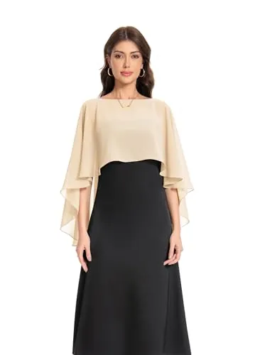 Baoqiya Chales y envolturas para mujer para vestidos de noche, chal suave de gasa para dama de honor, capa de gasa para cubrir la boda, Champán, Talla única