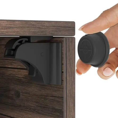 Hoffenbach Cierre Magnético Invisible para Armarios y Cajones – 12 Seguros para Bebés + 3 Llaves – Bloqueo de Seguridad Infantil con Cerradura Magnética – Imanes Adhesivos para Muebles – Negro