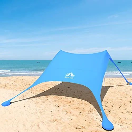 Night Cat Tienda de Playa Pabellón Refugio de Sol UPF 50+ Protección UV con Polos de Aluminio Anclaje de Arena para Patio Trasero Parque Playa