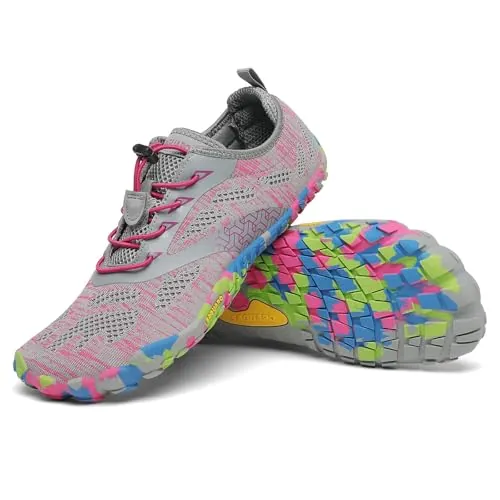 SAGUARO Zapatillas Barefoot Mujer Minimalistas Zapatillas de Trail Antideslizante Calzado de Deporte Transpirable Rosa 37 EU