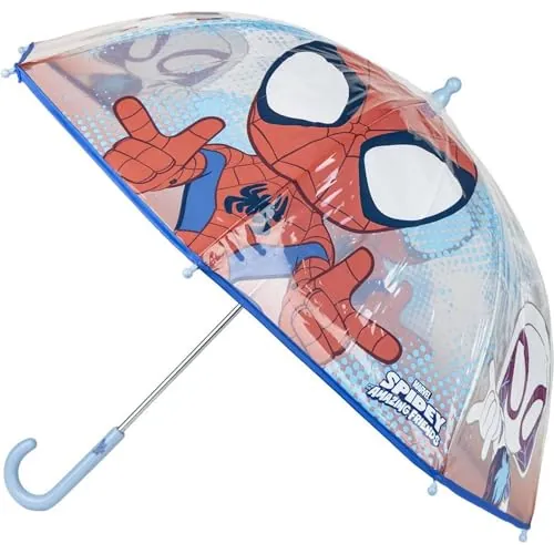 Paraguas de Burbuja de Spidey - Apertura Manual - Transparente con estampado de Spiderman - Elaborado en 100% POE con Estructura de Fibra de Vidrio - Producto Original Diseñado en España