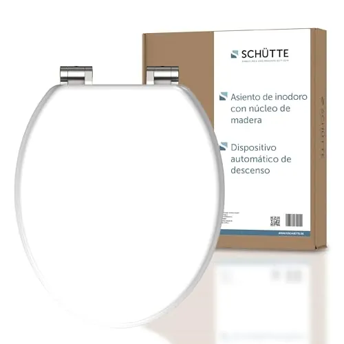 SCHÜTTE - Asiento de inodoro de madera con dispositivo de descenso automático y tapa de fibra de madera