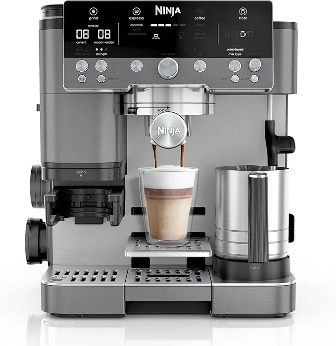 Ninja Luxe Premier Cafetera 3 en 1, para café expreso, prensado en frío y de filtro, 4 preajustes de espuma automatizados, Gris metalizado ES601EUGM