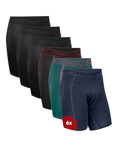 DANISH ENDURANCE Calzoncillos Boxer Deportivos, 6 Pack MC (3xNegro, 1xNegro/Rojo, 1xVerde/Morado, 1xAzul) M