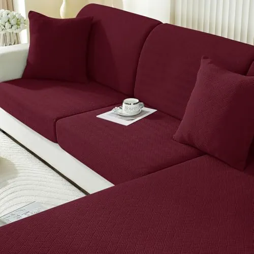 Ystyle Funda Asiento Sofa Elástico, Antiarañazos Funda Cojin Sofa Separado Ajustable, Universal Protector De Asiento Funda De Cojín, Lavable Antideslizante Antimanchas (3 Asiento, Burdeos)