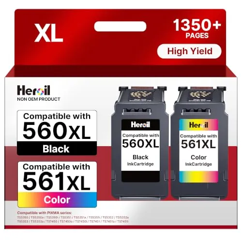Heroil Cartuchos 560 561 XL PG-560XL CL-561XL Tinta para Canon 560 561 Pack XL para Canon Pixma TS5350i TS7450i TS7451i TS5350 TS5351 TS5352 TS7450a TS5351a Impresora (Negro Colour)