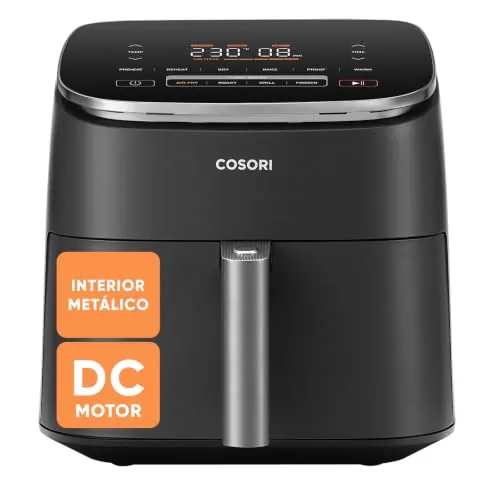 Cosori Air Fryer Turbo Blaze 6L, Freidora de Aire sin Aceite 9 en 1, 46% Más Rápida, Temporizador 1min–24H, 30°C–230°C, Airfryer con Motor DC Silencioso, Recetario Incluido, Apto para Lavavajillas