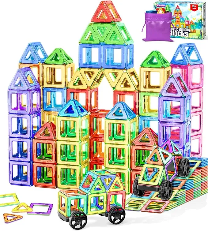 Bloques Magneticos Construccion Niños, Construcciones Magneticas Bloques de Construcción Magnéticos, Educativo Montessori Juguetes Niños 3 4 5 6 7 8 Años, 50 Piezas Magneticas Niños,Regalos de Pascua