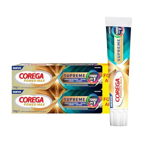 Corega Supreme Todo En 1, Crema Fijadora Prótesis Dentales, Sin Sabor, Pack 2 x 70 g