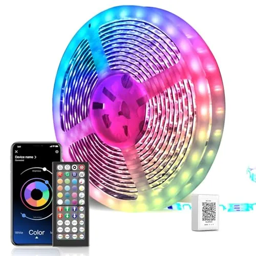Mexllex Tiras LED 30M, Luces LED 5050 RGB con Mando a Distancia de Teclas y Control Bluetooth,16 Millones de Colores Sincronización con Ritmo de Música, Luces LED para Habitación,Boda,Fiesta,Navidad