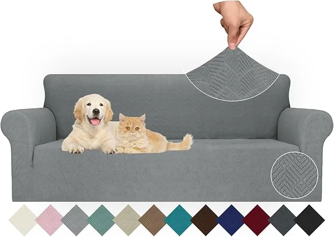 Ystyle Funda Sofa 3 Plazas Ajustable, Fundas para Sofa Elasticas, Funda De Sofa Anti Gatos Perros, Sofa Cover con Reposabrazos, Jacquard Fundas Cubre Sofa Ntideslizante Lavable, Gris Claro