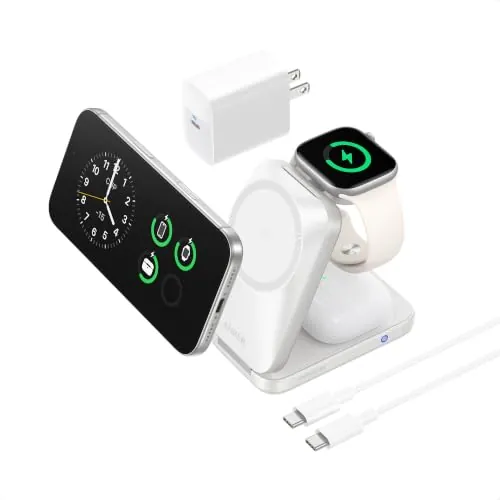 Anker Prime Cargador Inalámbrico iPhone 3 en 1 Plegable Qi2.2 25W, AirCool