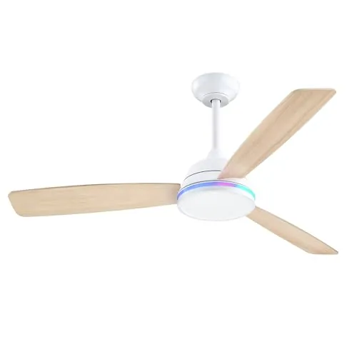 activeallbrite Ventilador de Techo con Mando a Distancia, Motor DC, 6 Velocidades, Ultra silencioso, Función Verano-Invierno, Temporizador, 3 Aspas 132 de Diámetro，Claro Madera
